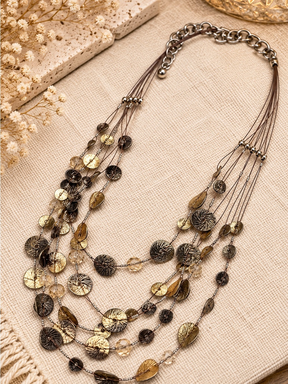 Chico's Layered Statement Necklace in Gold & Brown/Cooper (BN3/po)